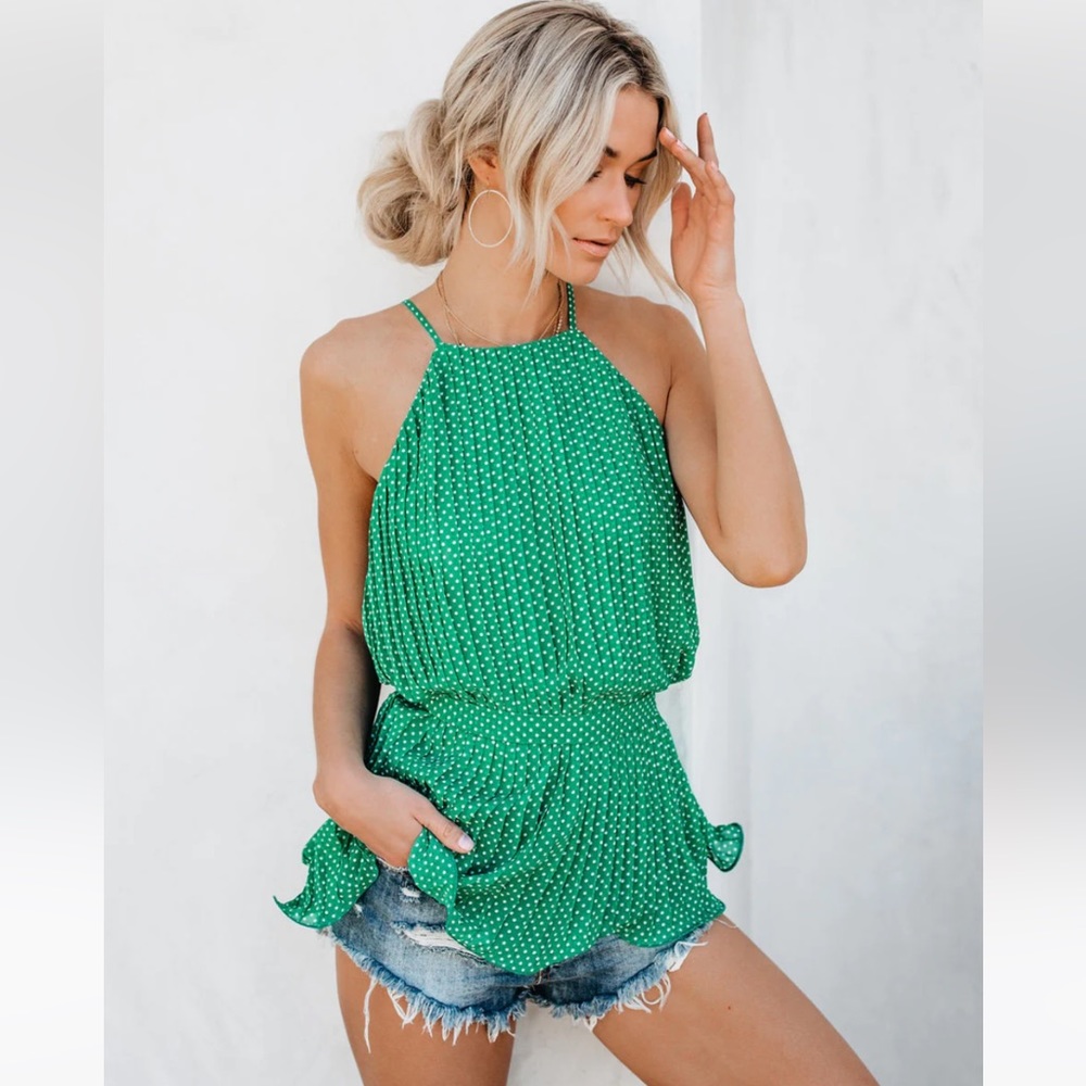 Endless Rose Viera Polka Dot Pleated Tie Top